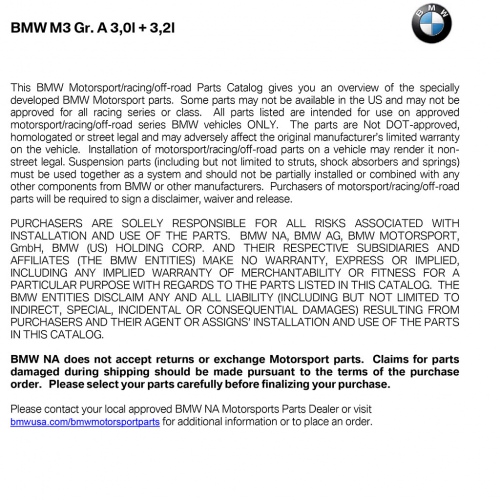 Plus d’informations sur « Catalogue (de pièces) BMW M3 E36 Groupe A »