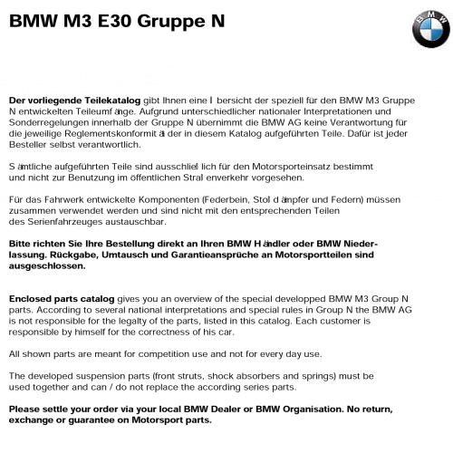 Plus d’informations sur « Catalogue (de pièces) BMW M3 E30 Groupe N »